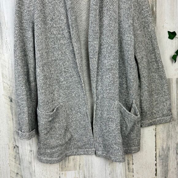 EILEEN FISHER Cardigan Medium Organic Cotton Shawl Collar Open Front Gray - Picture 7 of 12